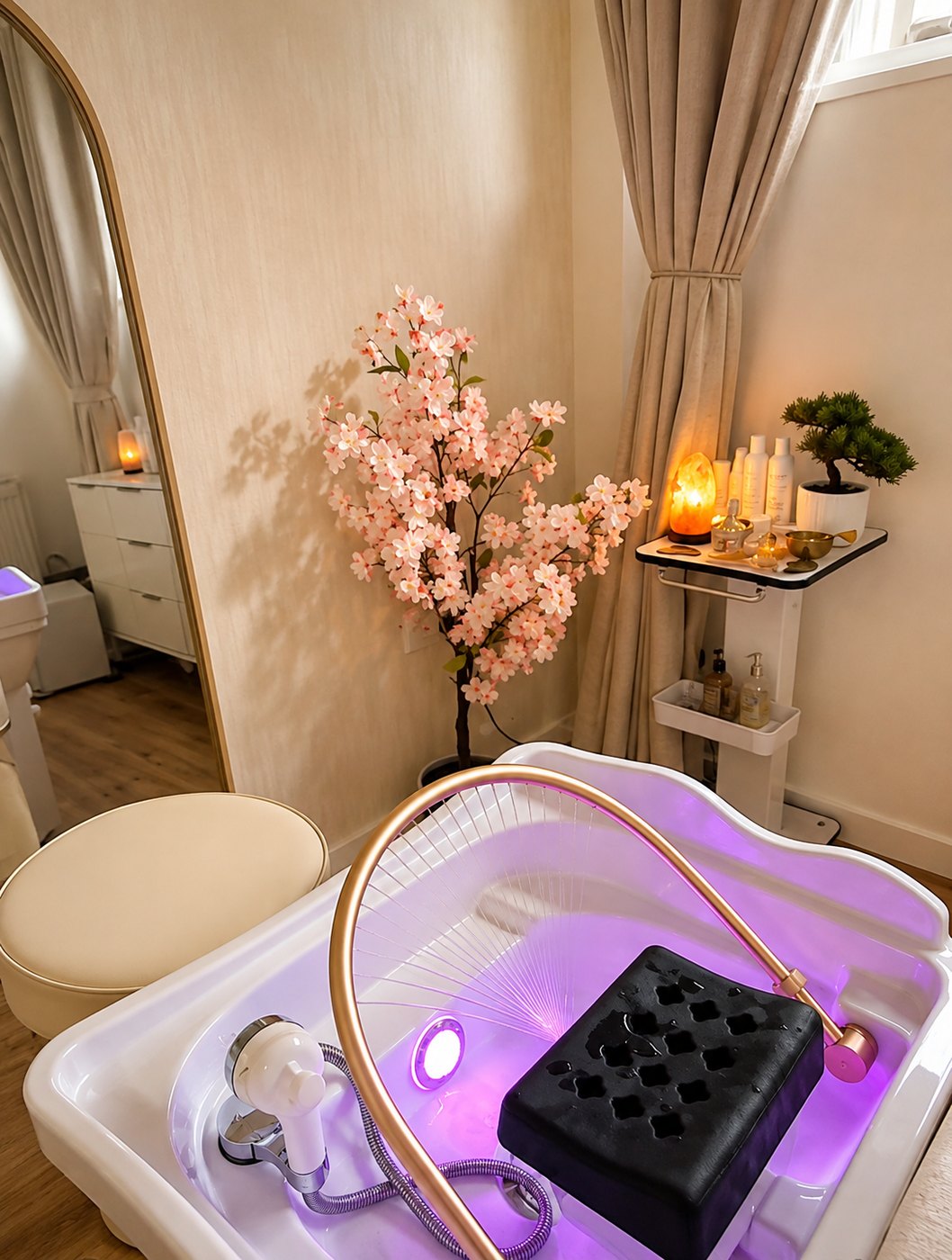 Our Japanese head spa basin with cherry blossom